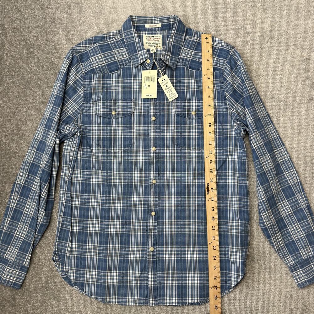 Lucky Brand Shirt Mens Medium Blue Plaid Classic Fit Long Sleeve True Indigo - Picture 8 of 9